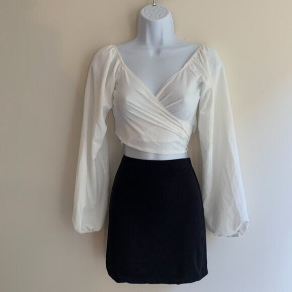 Women’s Blouse Top Cropped Wrap Tie up Off the shoulders Long Sleeve White Sz S - Picture 6 of 12